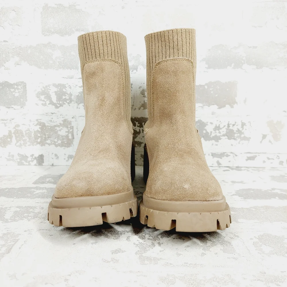 NEW Steve Madden Shoes Hayle Sand Suede Heeled Ankle Chelsea Boots i107 - Picture 4 of 10
